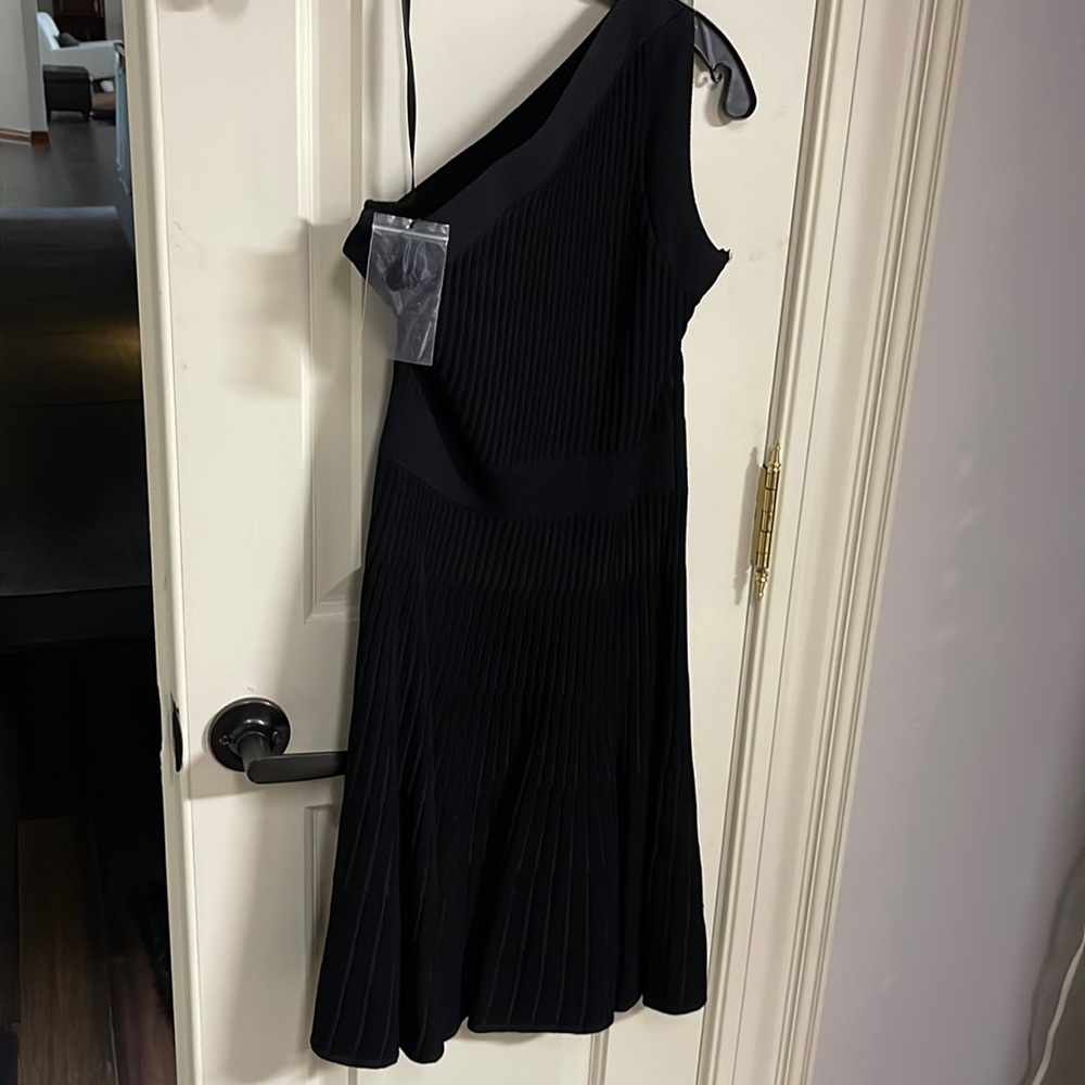 Milly small black one shoulder fine rubbed black dress